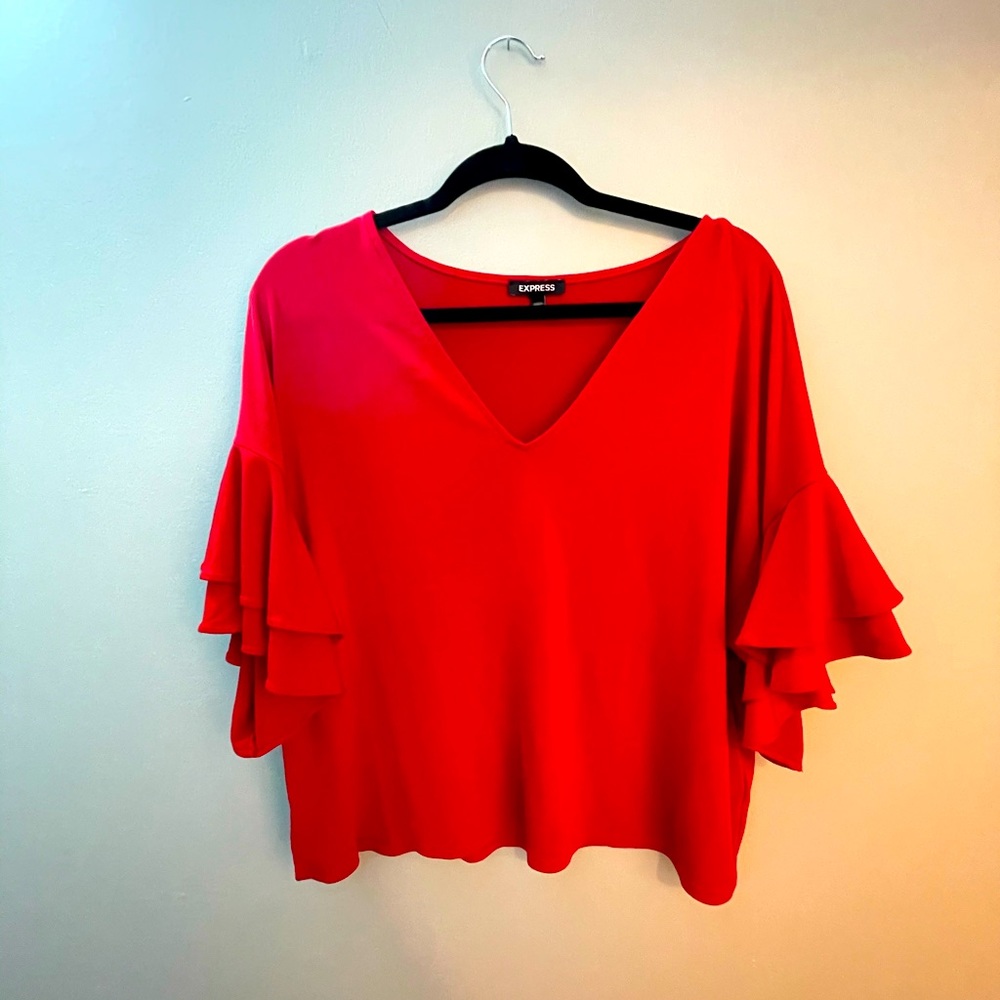 Bright Red Ruffle Sleeve Top